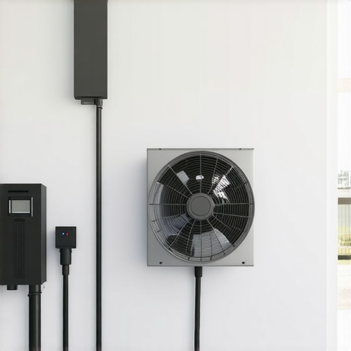 A professional through-wall exhaust fan installed in a garage to mitigate heat from EV charging.