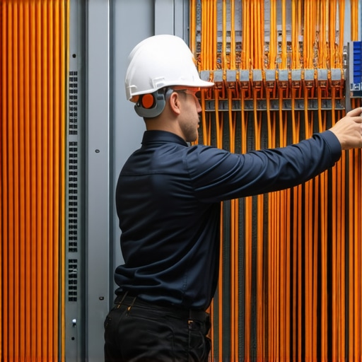 An electrician checking high-voltage connections for a commercial fleet EV charging system.