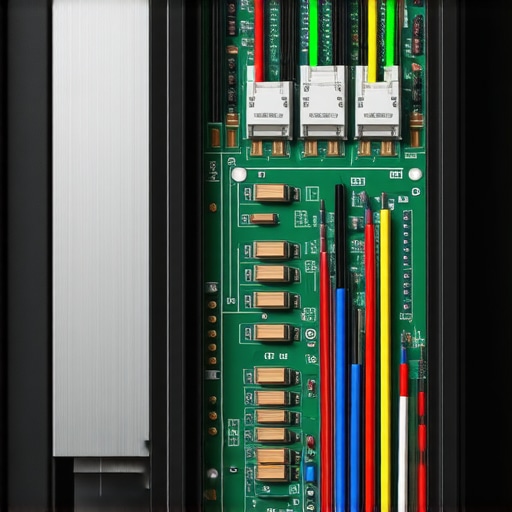 Close up of internal settings on an EV charger circuit board showing dip switches for amperage control