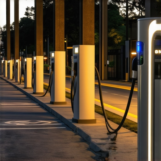 Modern commercial EV charging station with wide bays and premium equipment.
