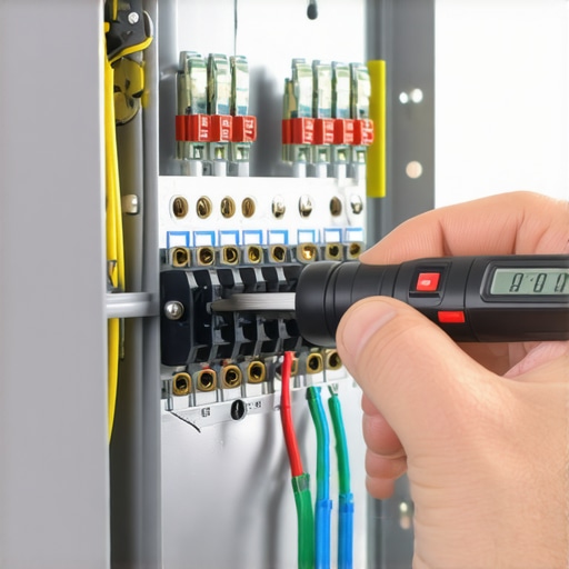 Electrician tightening terminal screws in electrical panel for stable EV charger power supply