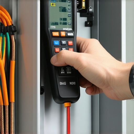 Close-up of a torque wrench tightening an EV charger breaker in an electrical panel for safety compliance.