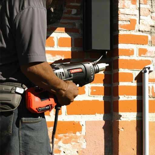 Professional installing EV charger on brick wall