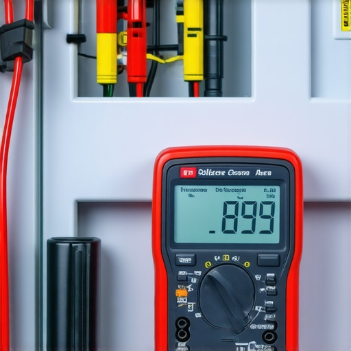 Measuring Voltage Drop at EV Charger Terminals A digital multimeter testing voltage at the terminals of an electric vehicle charging station to diagnose power loss.