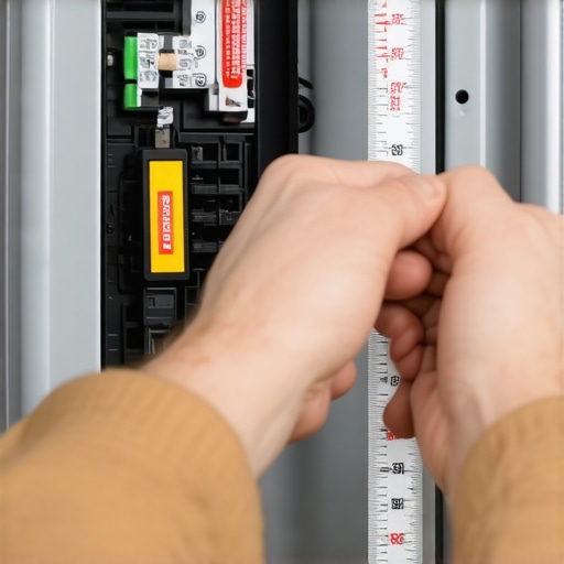 Person measuring 36-inch clearance in front of an electrical panel for EV charger compliance