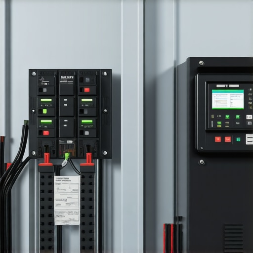 Close-up of an electrical panel with a load management device for EV charging compliance.