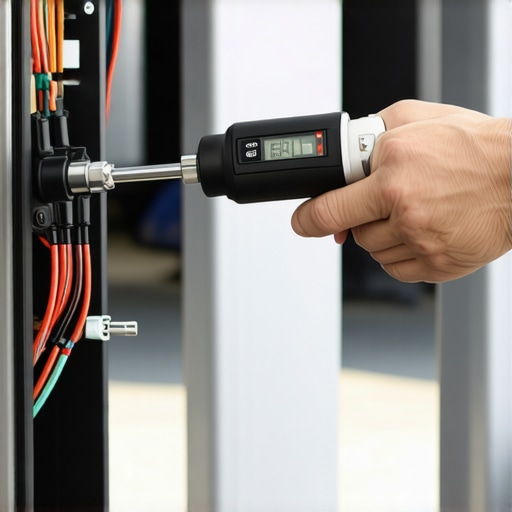 Electrician using a torque wrench on an EV charger connection