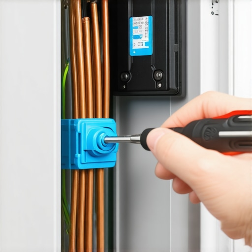 Electrician using a torque screwdriver on an EV charging station terminal
