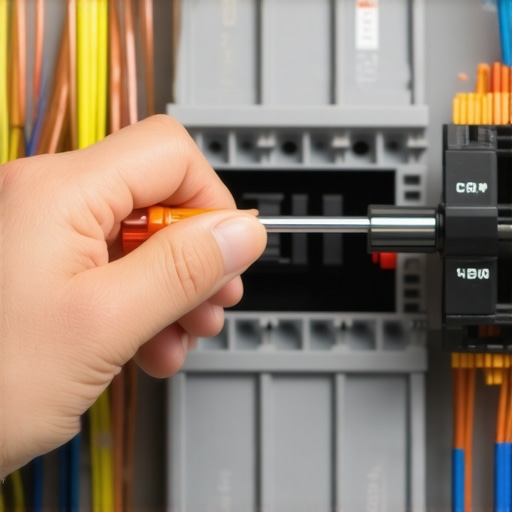 Electrician tightening terminal screws in an EV charger circuit