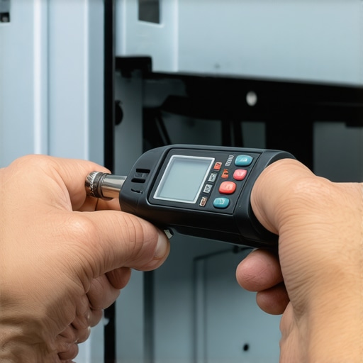 An electrician using a torque wrench on an EV charger breaker to ensure code compliance.