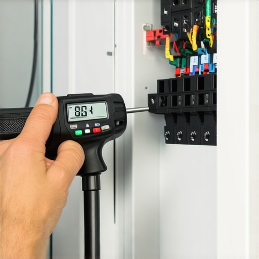Electrician tightening panel connections for EV charging safety.