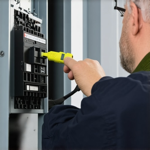 Electrician using torque screwdriver on EV circuit breaker
