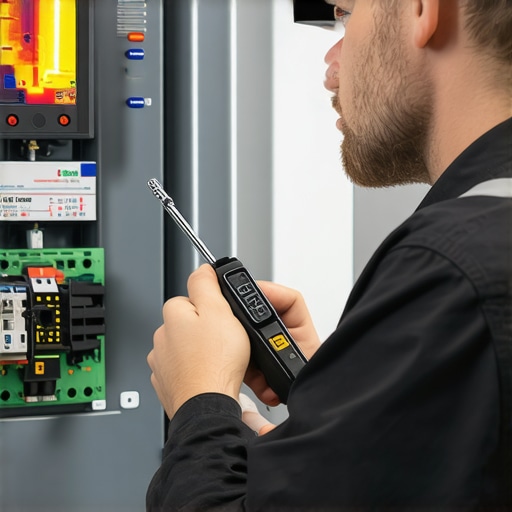 Electrician tightening electrical panel terminals with a torque wrench to prevent heat build-up