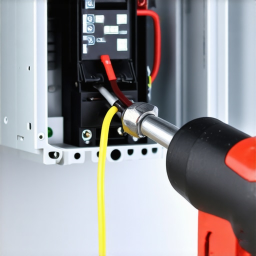 A torque wrench tightening a terminal on a 60-amp breaker for an EV charging circuit.