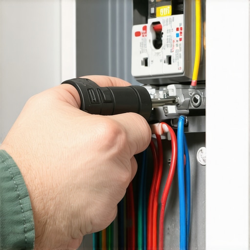 Electrician using a torque screwdriver on an EV charging outlet