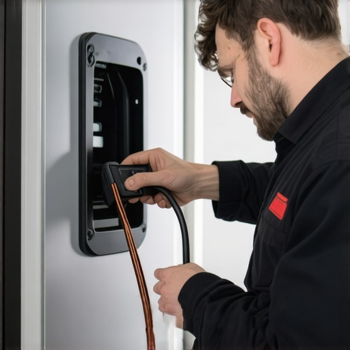Precision hardwiring of a Level 2 EV charging station Electrician performing a high-quality hardwired installation of an EV charger for long-term safety and performance.