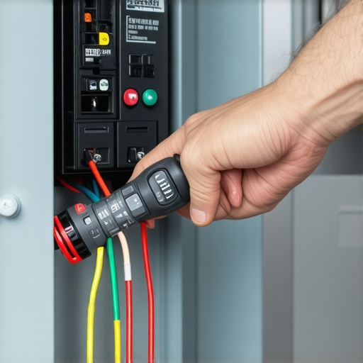 Electrician using a digital torque screwdriver on an EV charger circuit breaker connection