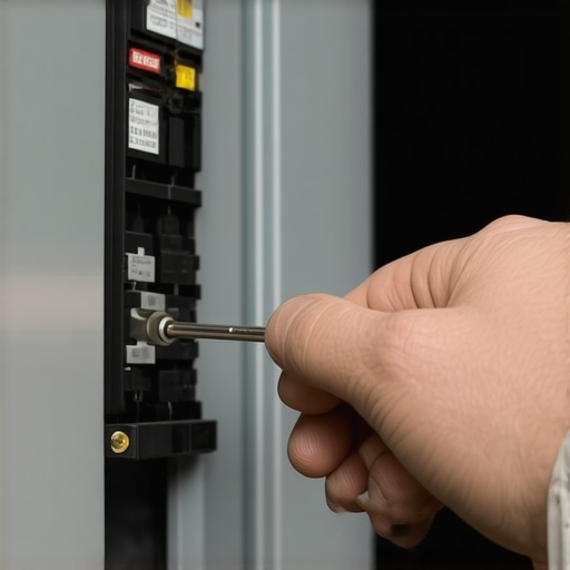 Close-up of an electrician tightening a circuit breaker to specific torque settings for an EV installation