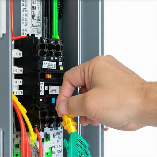 Electrician tightening a breaker with a torque tool for EV safety