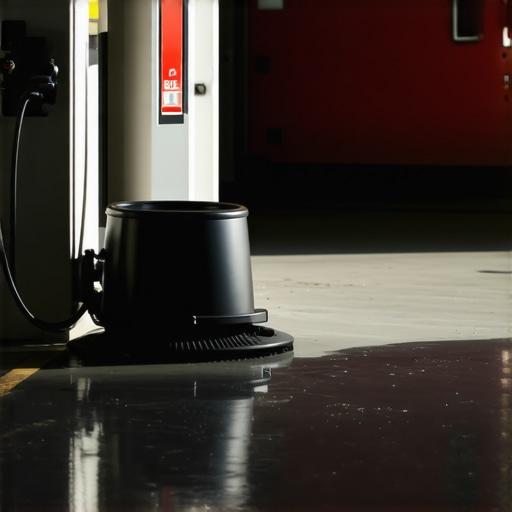 Close up of a clean garage floor with an EV charger in the background