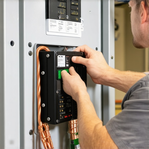 An electrician wiring a 60-amp breaker for a commercial EV charging station using high-quality copper wiring.