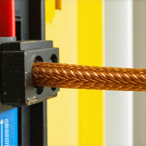 A close-up of a 6-gauge copper wire installation in a home electrical panel for an EV charger.