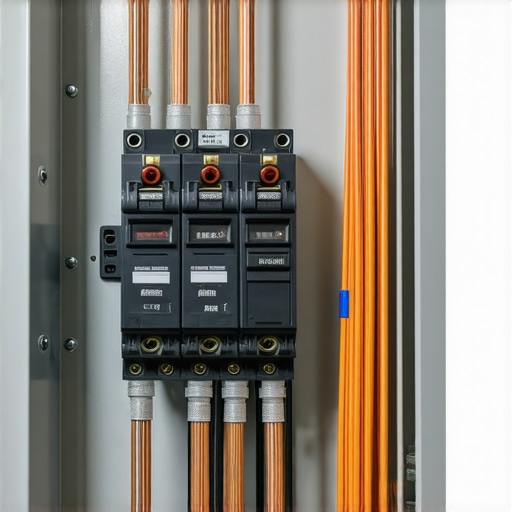 A modern electrical panel upgraded for EV charging with dedicated breakers and copper wiring.