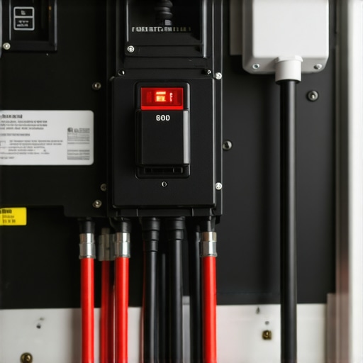 Close up of a 60-amp breaker installed in a home electrical panel for electric vehicle charging.