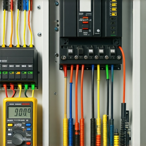 A professional electrician testing an EV-rated electrical panel for thermal load and voltage stability.