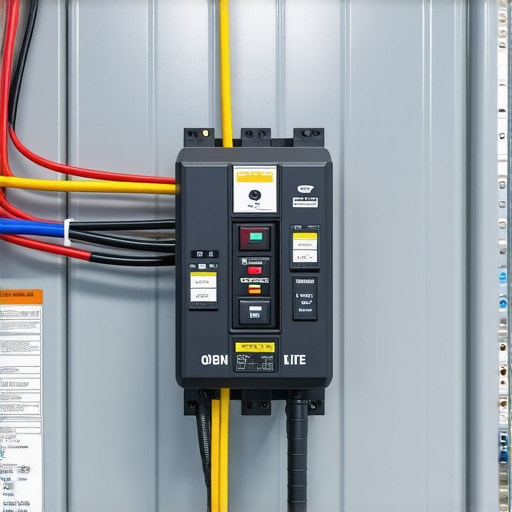 Close-up of a modern electrical panel with a dedicated circuit breaker for an electric vehicle charging station.