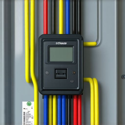 Close up of a modern electrical panel showing an EV charger circuit and load management device.