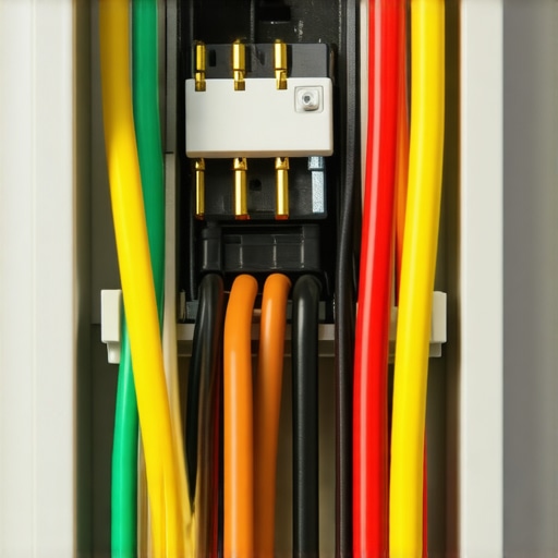 A close-up view of a correctly installed electrical pigtail inside a home service panel.