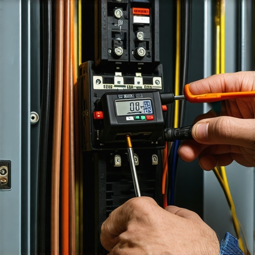 Electrician using a torque wrench to secure EV charger wiring in an electrical panel