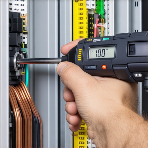 Electrician performing a torque test on an EV charger circuit terminal to prevent electrical fires.