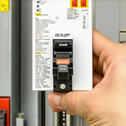 Close up of a high quality 50 amp breaker for electric vehicle charger installation