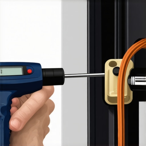 An electrician using a torque screwdriver on an EV charger terminal