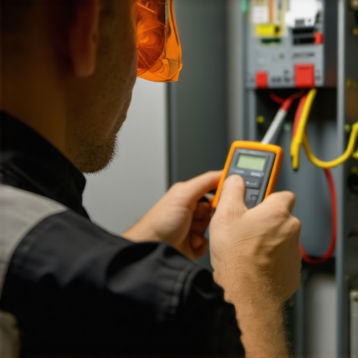 An electrician performing a thermal load test on an electrical panel during EV charging.
