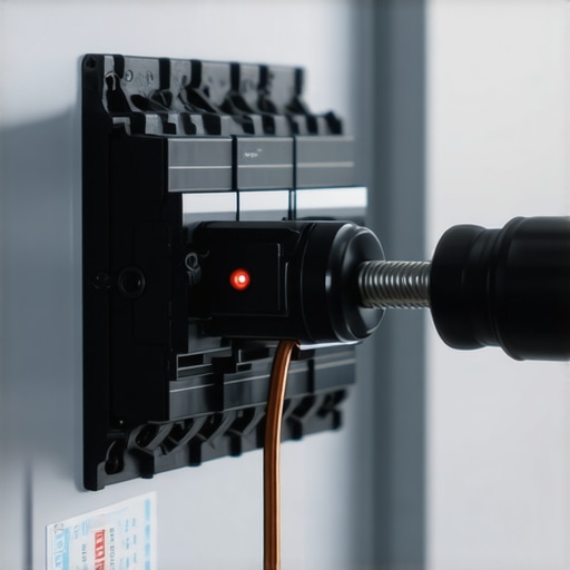 A close-up showing an electrician using a torque tool on an EV charger circuit breaker to ensure safety compliance.