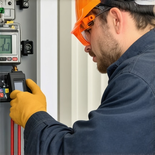 Electrician using a torque wrench to secure an EV charger circuit breaker connection