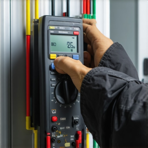 Electrician testing 240v EV charger circuit in a panel.