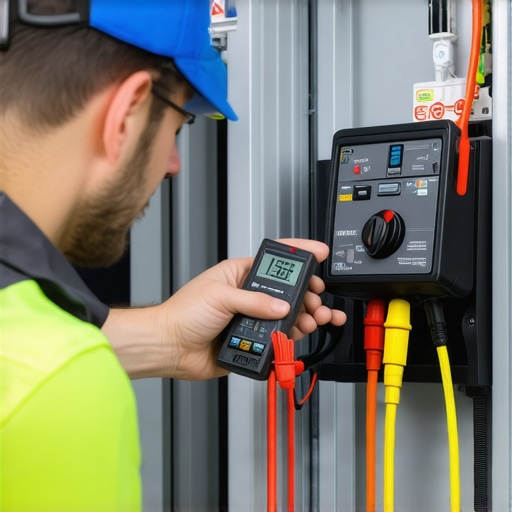 An electrician testing an EV charger circuit for code compliance and voltage stability.