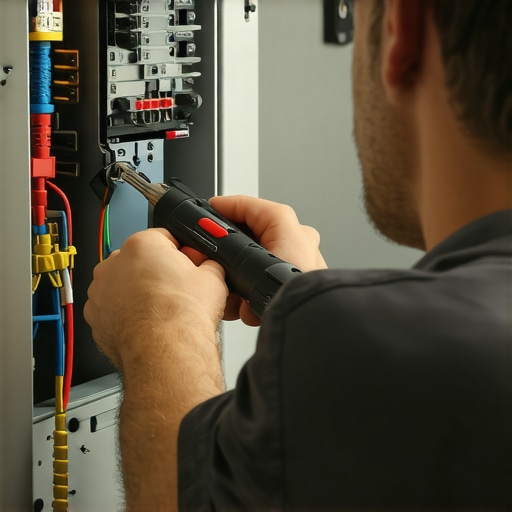 Professional torque adjustment for EV circuit Electrician tightening breaker lugs to prevent heat build-up