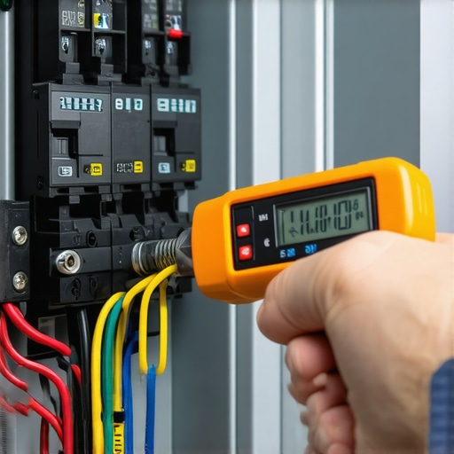 Electrician using a torque wrench on an EV charger circuit breaker to prevent fires.