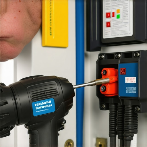 Electrician using a torque screwdriver to secure EV charger connections