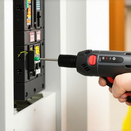 Professional torque tools for EV charging safety Close-up of a torque tool tightening a breaker to prevent heat-related fires.
