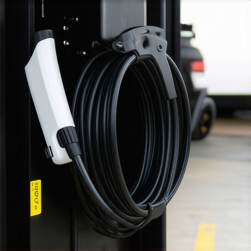 A person demonstrating wide, loose coiling of an EV charger cable to prevent cold weather damage.