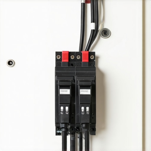 Close-up of a 50-amp double-pole breaker in an electrical panel for an EV charging station.