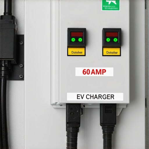 Close-up of a 60-amp breaker for an EV charging station inside a residential electrical panel.