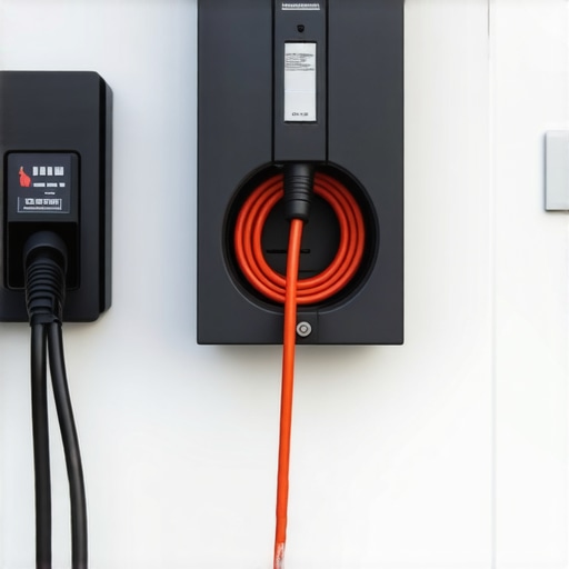 A heavy-duty metal enclosure protecting an outdoor electric vehicle charger from theft and vandalism.