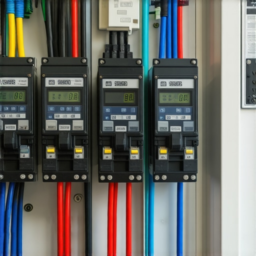 Electrician inspecting a smart load management system for EV charging to avoid unnecessary panel upgrades.